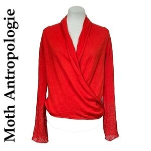 𝅺Moth Anthropologie Red Orange Sweater Size SP